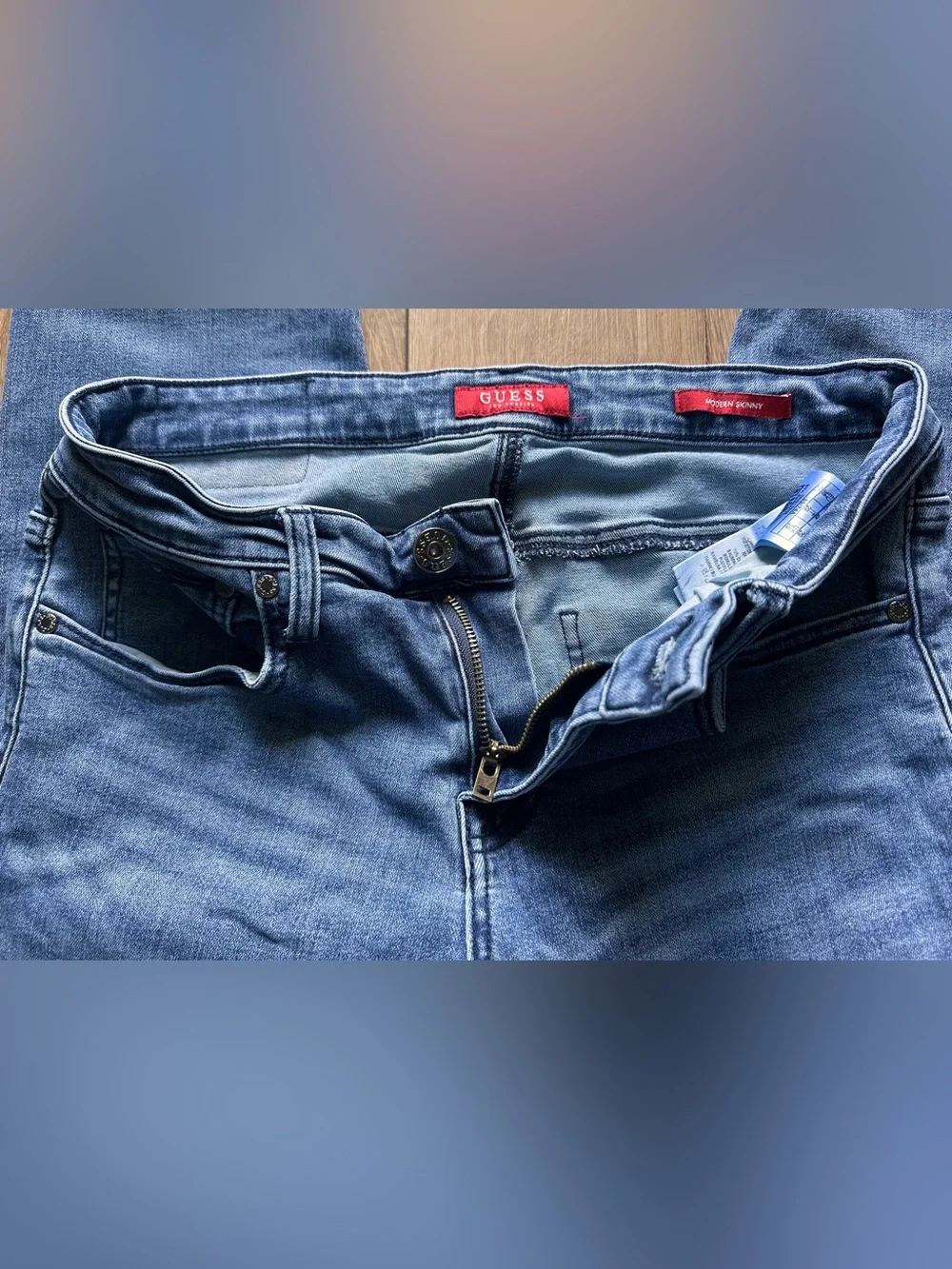 GUESS Men's Light-Mid Blue Slim Denim Jeans